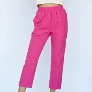 Callahan Women S Pink Linen Blend Elastic Waist High Rise Jackie Ankle Pant